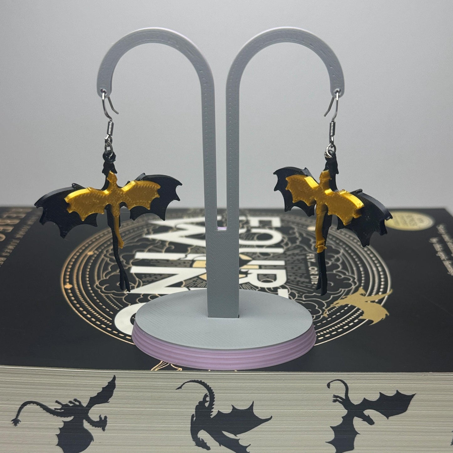 Black & Gold Double Dragon Earrings – 3D Printed Fantasy Jewelry for Dragon Lovers and Fantasy Readers My Store