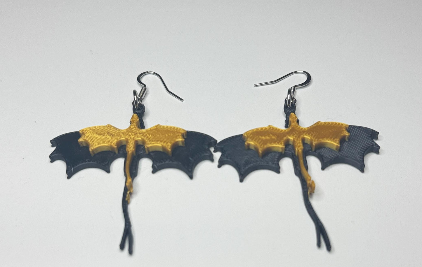 Black & Gold Double Dragon Earrings – 3D Printed Fantasy Jewelry for Dragon Lovers and Fantasy Readers My Store
