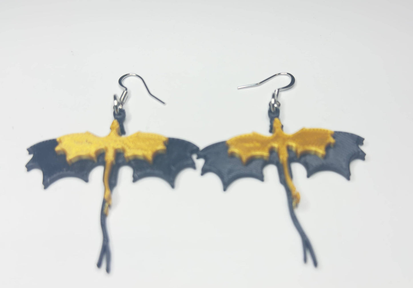 Black & Gold Double Dragon Earrings – 3D Printed Fantasy Jewelry for Dragon Lovers and Fantasy Readers My Store