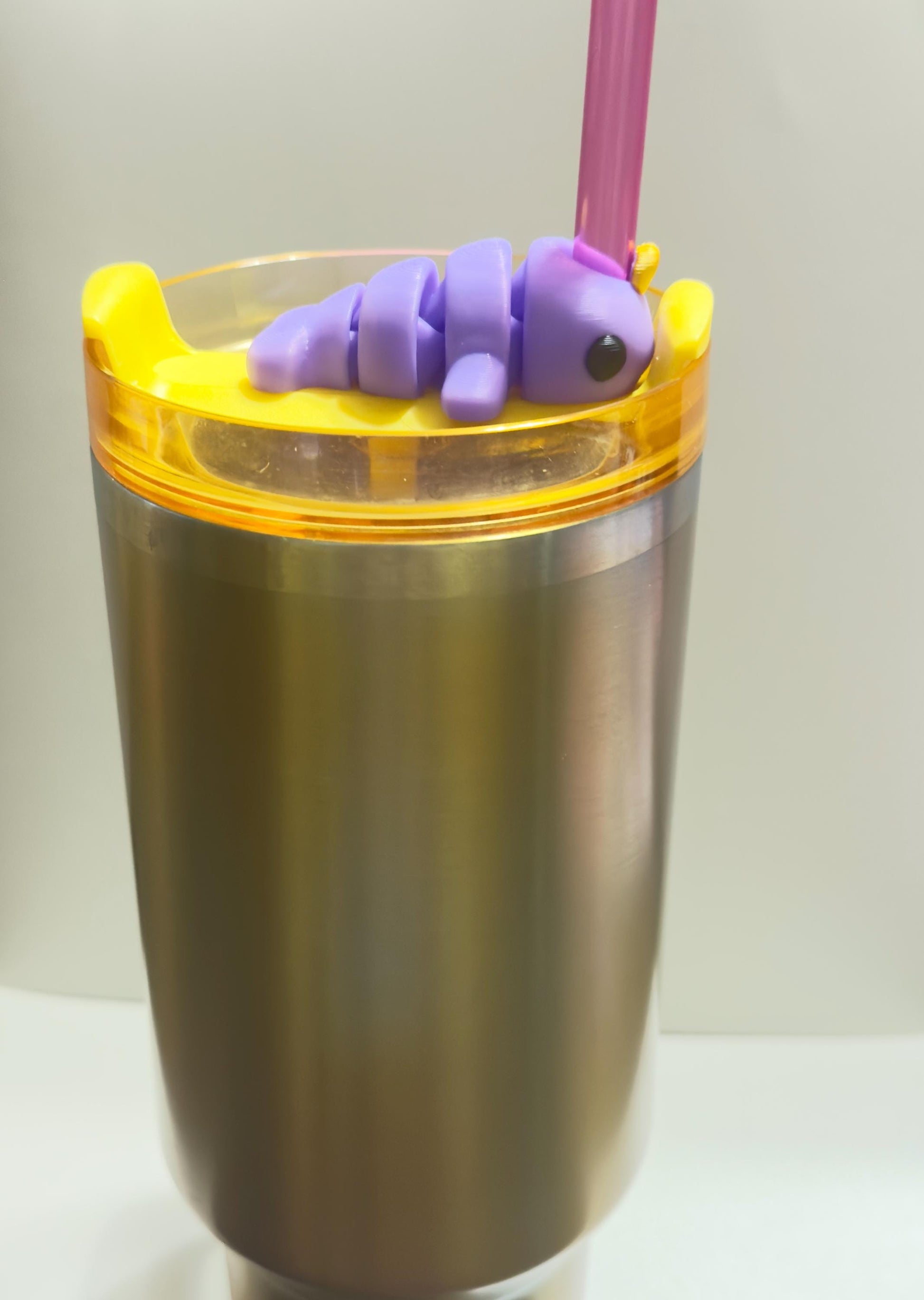 Articulated animal Stanley straw topper | 3D-printed flexible drink accessory for Stanley tumblers | Cute and fun cup decoration | Unique fidget straw charm