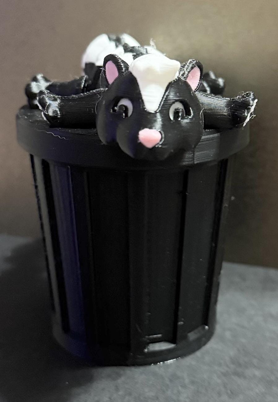 Skunk Fidget Toy, 3D Printed Articulated Skunk – Dumpster Animal Gift – Trash Can or Tree Stump Desk Pet – Cute Animal Figurine - KV3D Designs