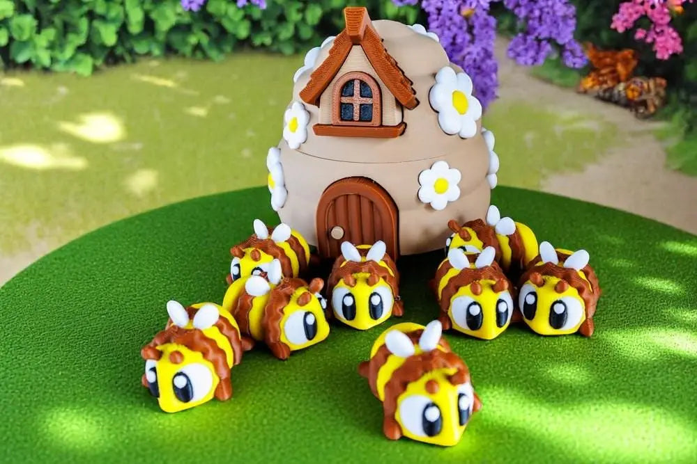 3D Printed Beehive Playset with 8 Articulated Bumble Bees – Cute Fidget Toy Gift for Bee Lovers & Kids - KV3D Designs