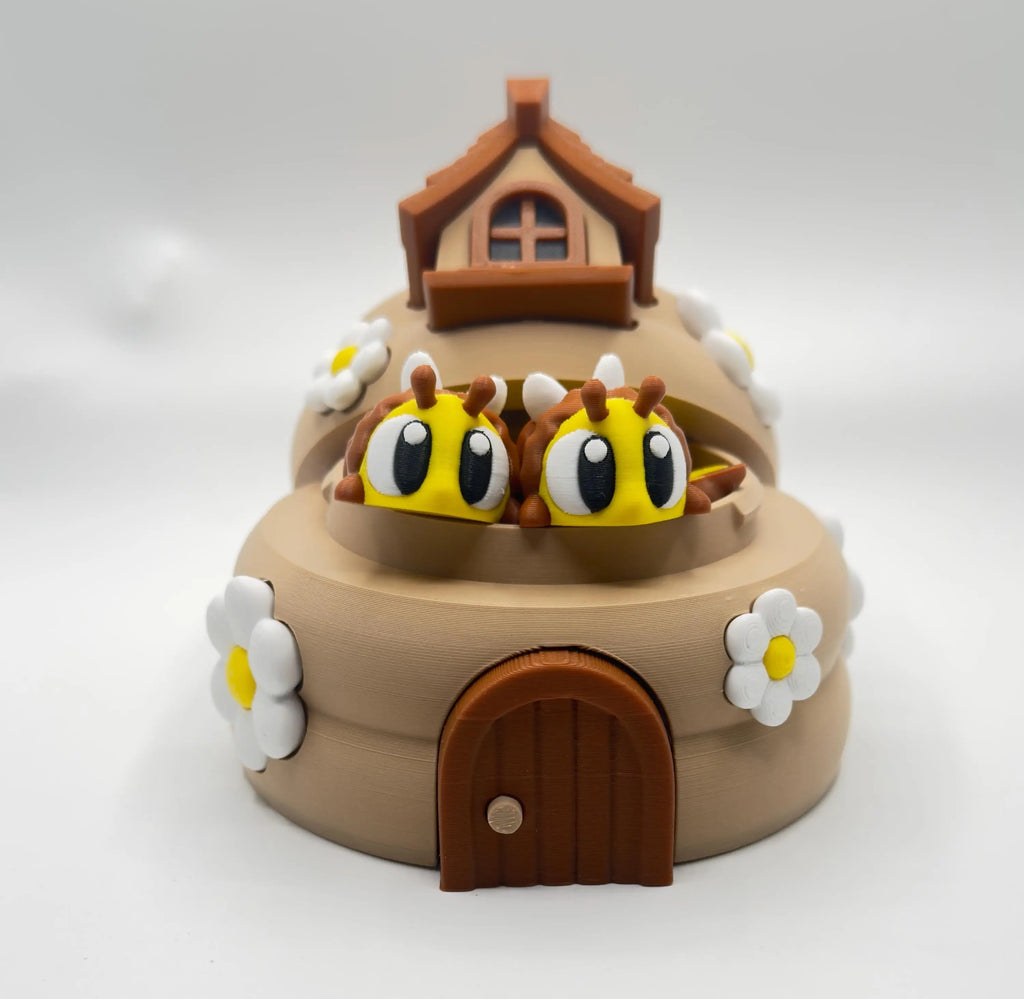 3D Printed Beehive Playset with 8 Articulated Bumble Bees – Cute Fidget Toy Gift for Bee Lovers & Kids - KV3D Designs
