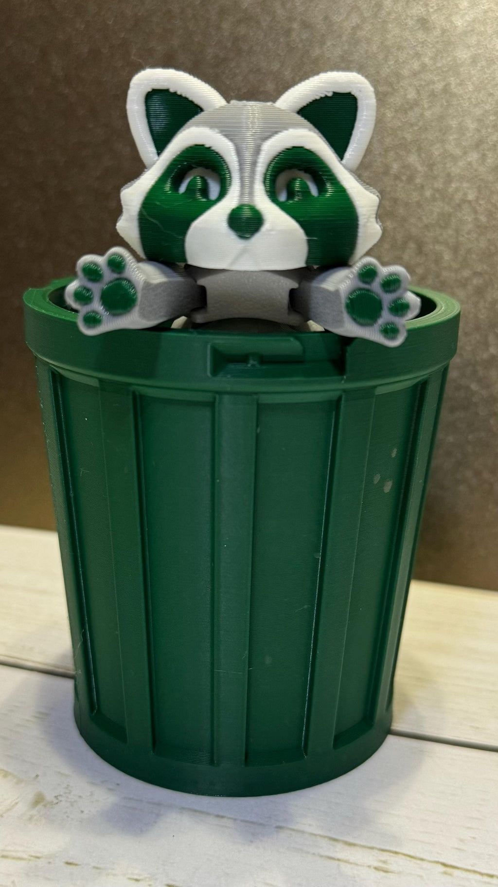 Articulated Raccoon with trash can, Fidget Toy – 3D Printed Trash Panda – Cute Articulating Animal Fidget Gift - KV3D Designs