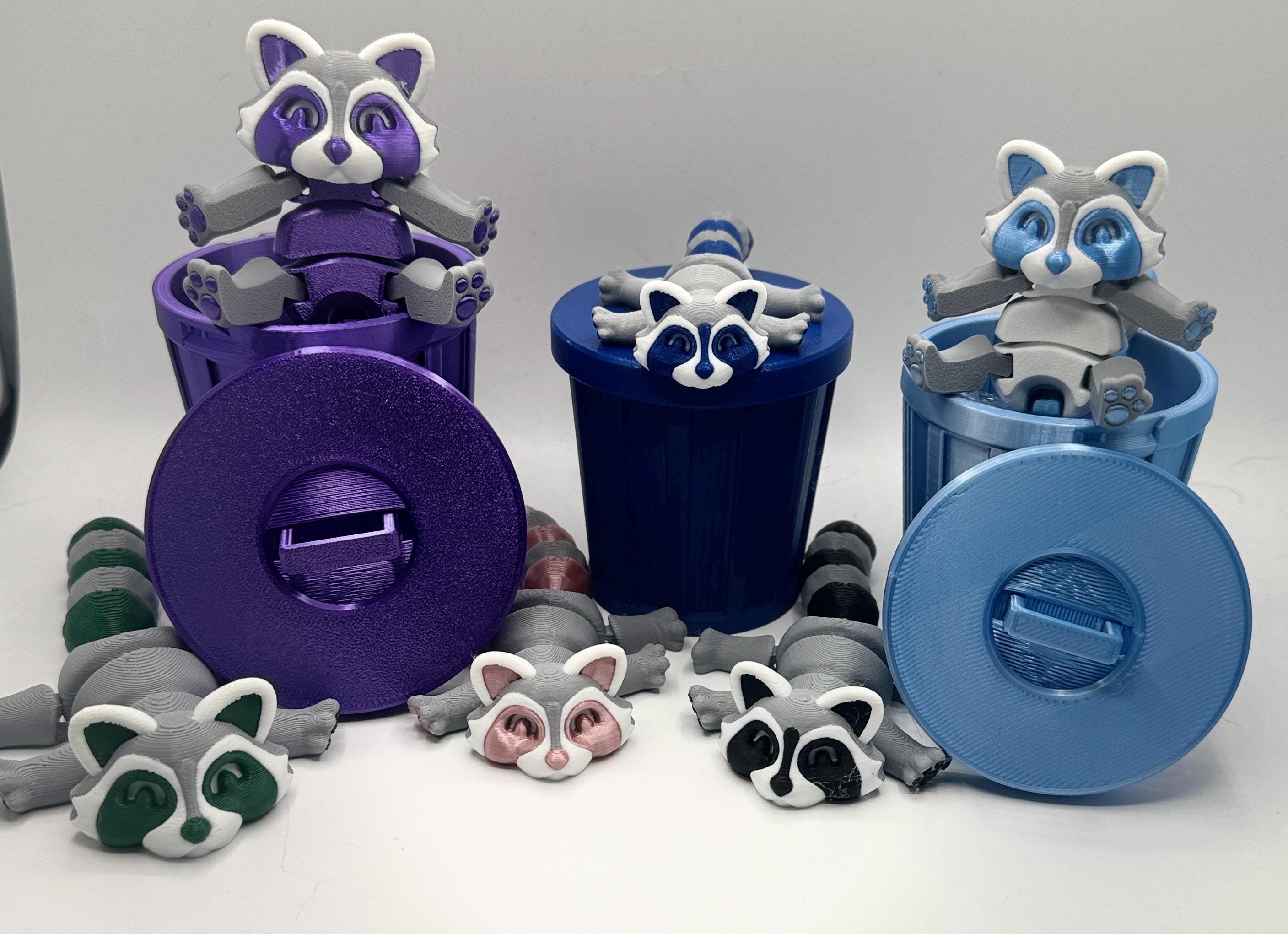 Articulated Raccoon with trash can, Fidget Toy – 3D Printed Trash Panda – Cute Articulating Animal Fidget Gift - KV3D Designs