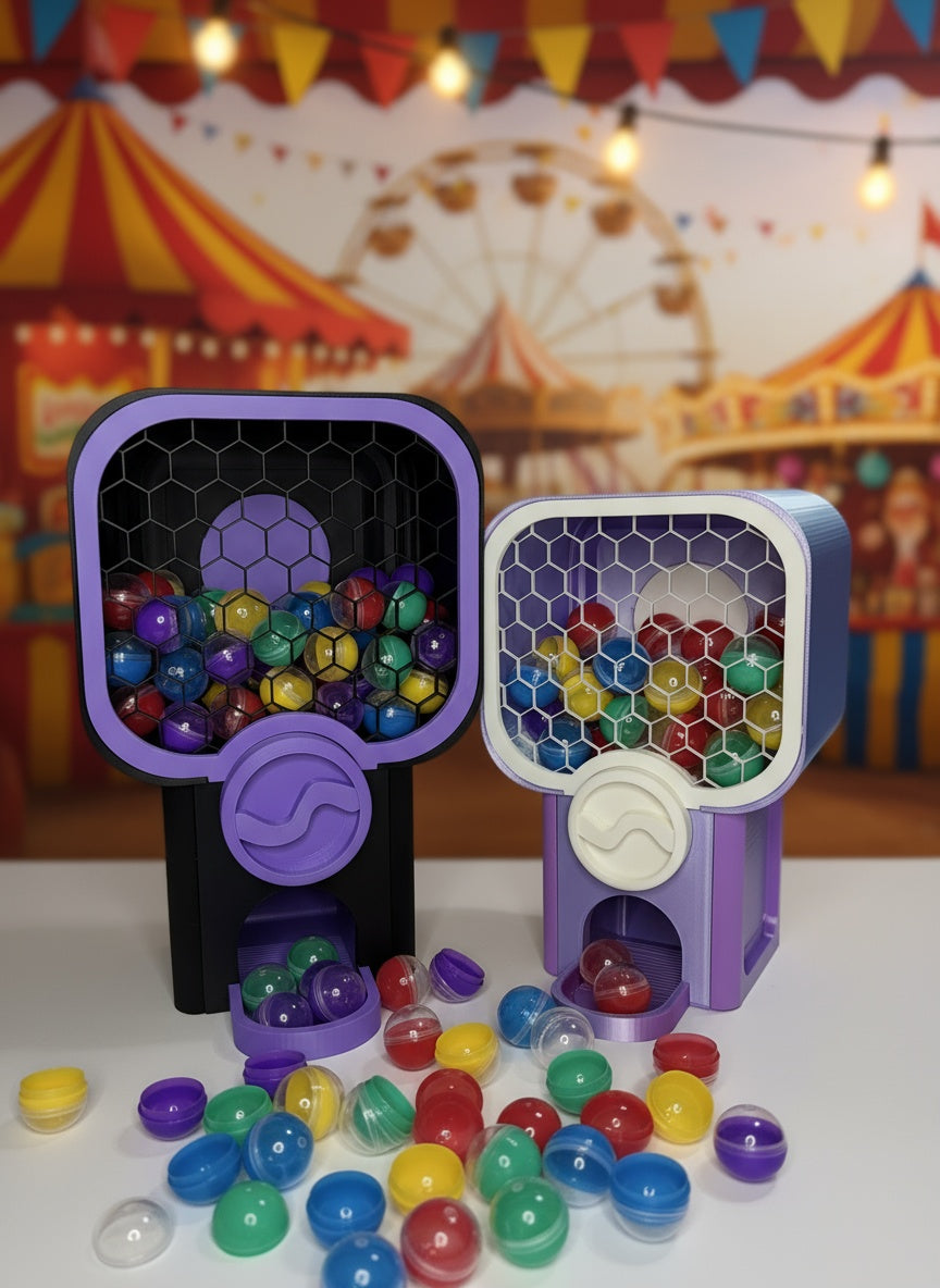 3D printed mini toy vending machine in custom colors with working capsule dispenser