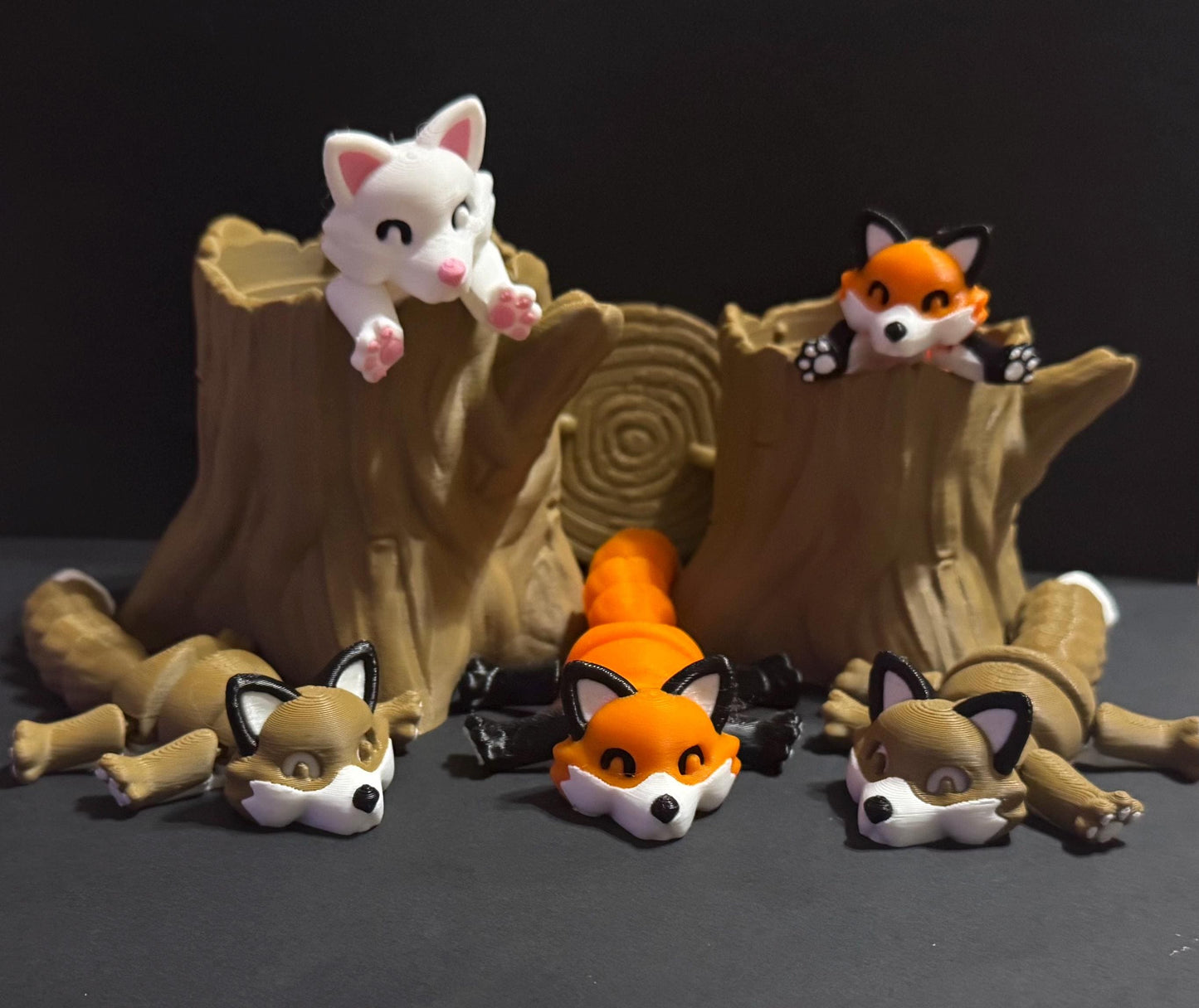 3D-Printed Fox with Tree stump - Trash Can - 3D Printed Articulated Fox – Trash fox Fidget-Friendly – Perfect Gift! My Store