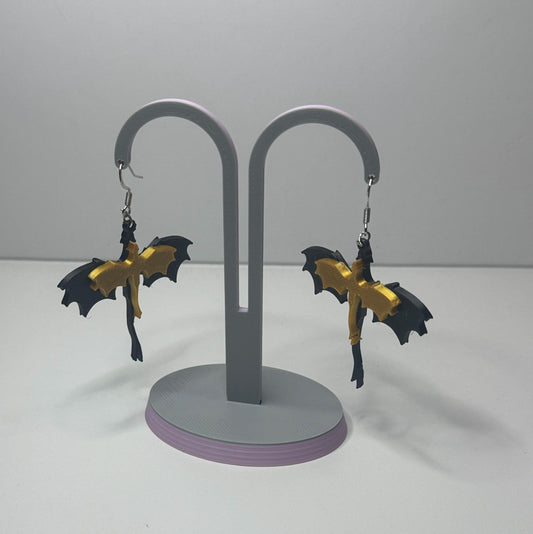 Black & Gold Double Dragon Earrings – 3D Printed Fantasy Jewelry for Dragon Lovers and Fantasy Readers My Store