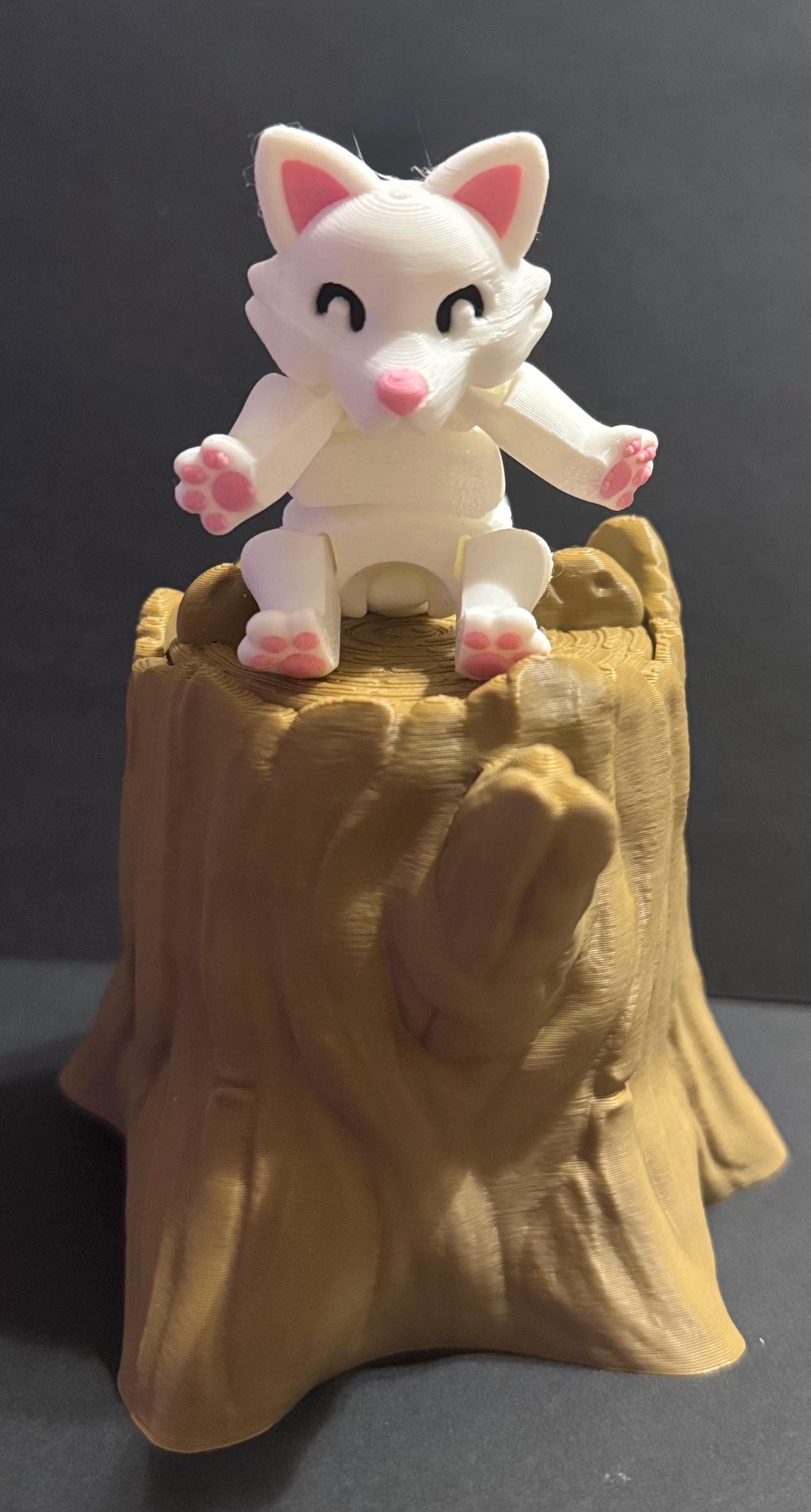 3D-Printed Fox with Tree stump - Trash Can - 3D Printed Articulated Fox – Trash fox Fidget-Friendly – Perfect Gift! - KV3D Designs