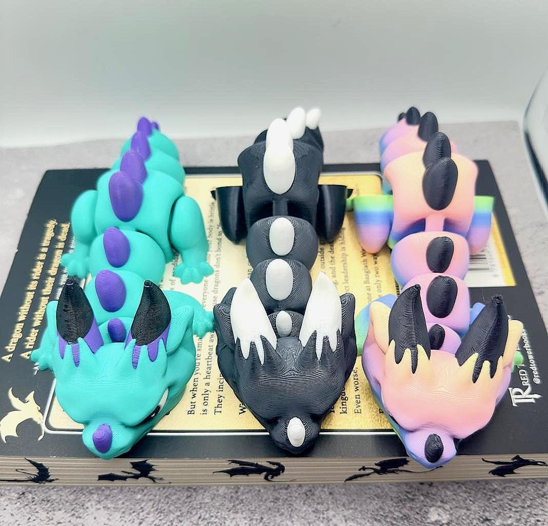 Whimsical Grumpy Dragon Fidget Toy in Fun Colors - Great Gift for Dragon Fans! 8.25 Long - KV3D Designs