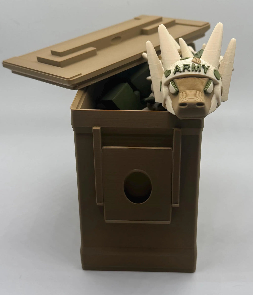 Camo Dragon Fidget Toy with Ammo Can | Military Veteran Gift | Army Articulated Dragon - KV3D Designs