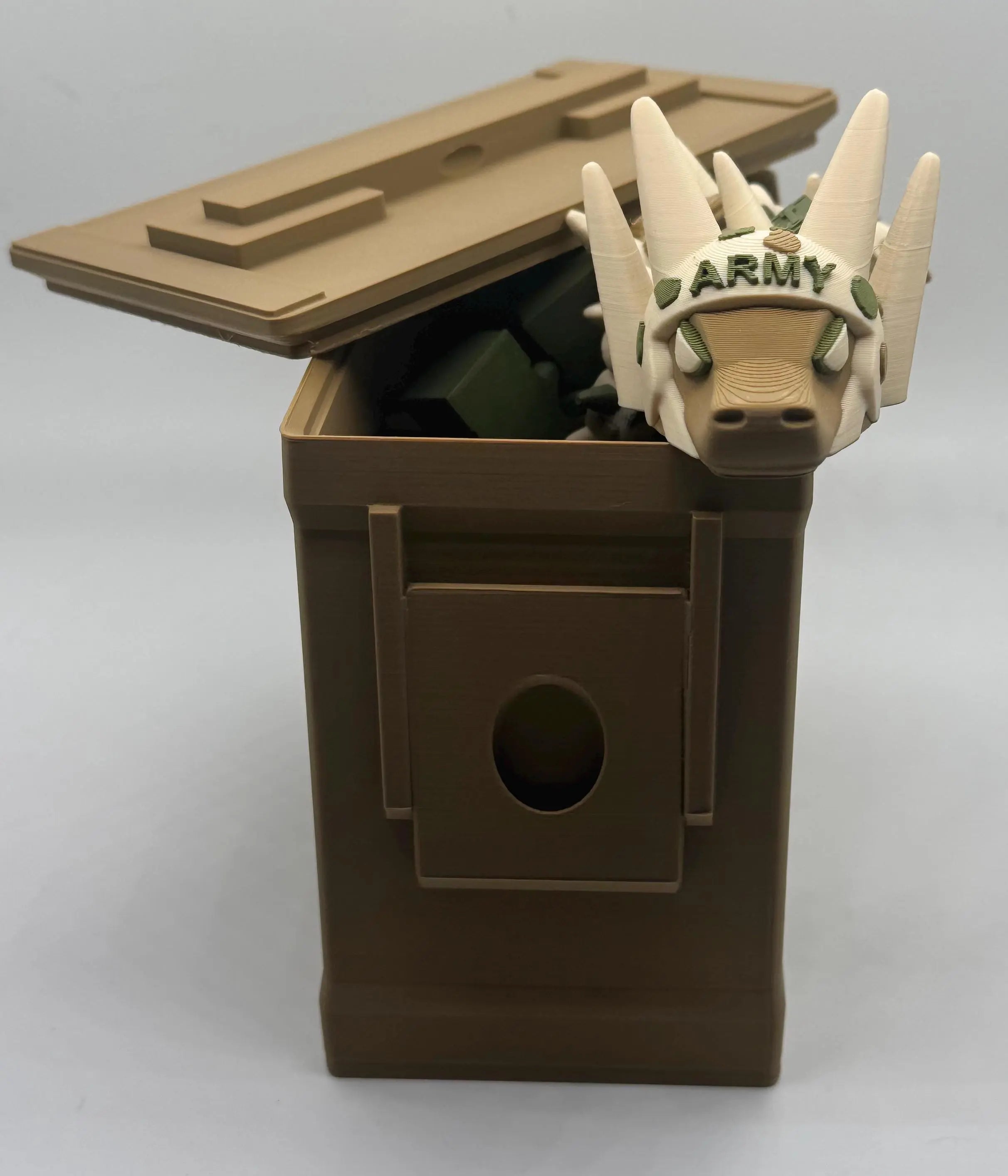 Camo Dragon Fidget Toy with Ammo Can | Military Veteran Gift | Army Articulated Dragon - KV3D Designs