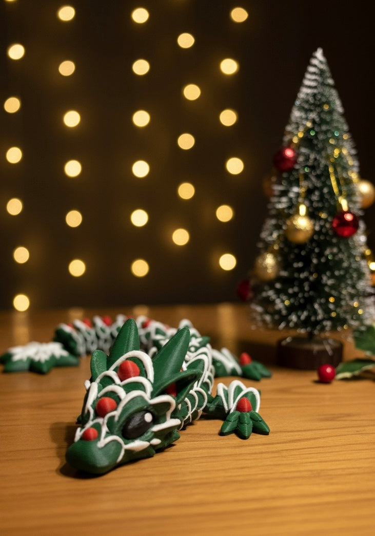 12 inch gingerbread themed 3D printed articulated dragon in red accent