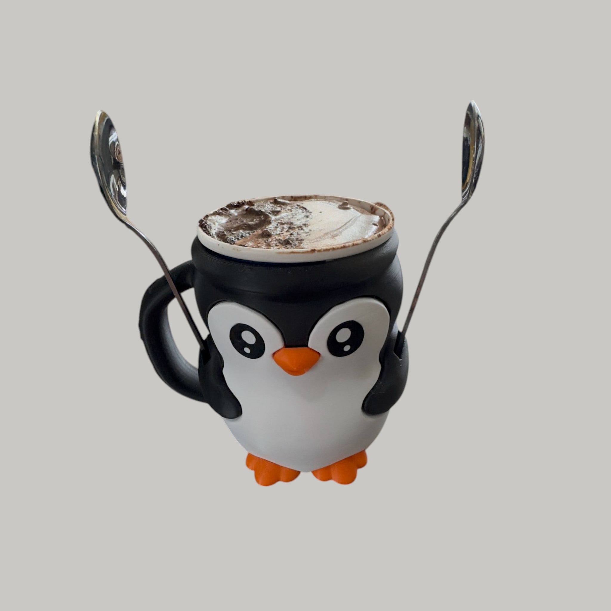 Penguin Ice Cream Pint Holder with Handle – Penguin Reusable Mug, Two Spoon Holders and hideaway drawer - KV3D Designs