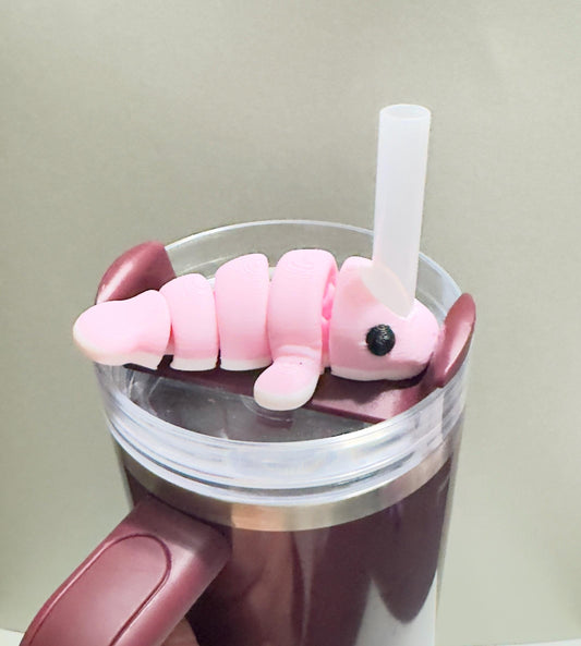 Articulated animal Stanley straw topper | 3D-printed flexible drink accessory for Stanley tumblers | Cute and fun cup decoration | Unique fidget straw charm
