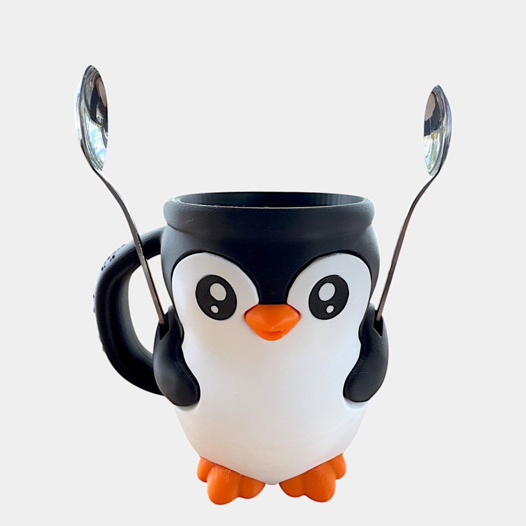 Penguin Ice Cream Pint Holder with Handle – Penguin Reusable Mug, Two Spoon Holders and hideaway drawer - KV3D Designs