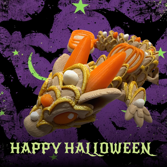 3D Printed Pumpkin Dragon, Articulated Dragon — Custom Color 3D Print, Fidget Toy