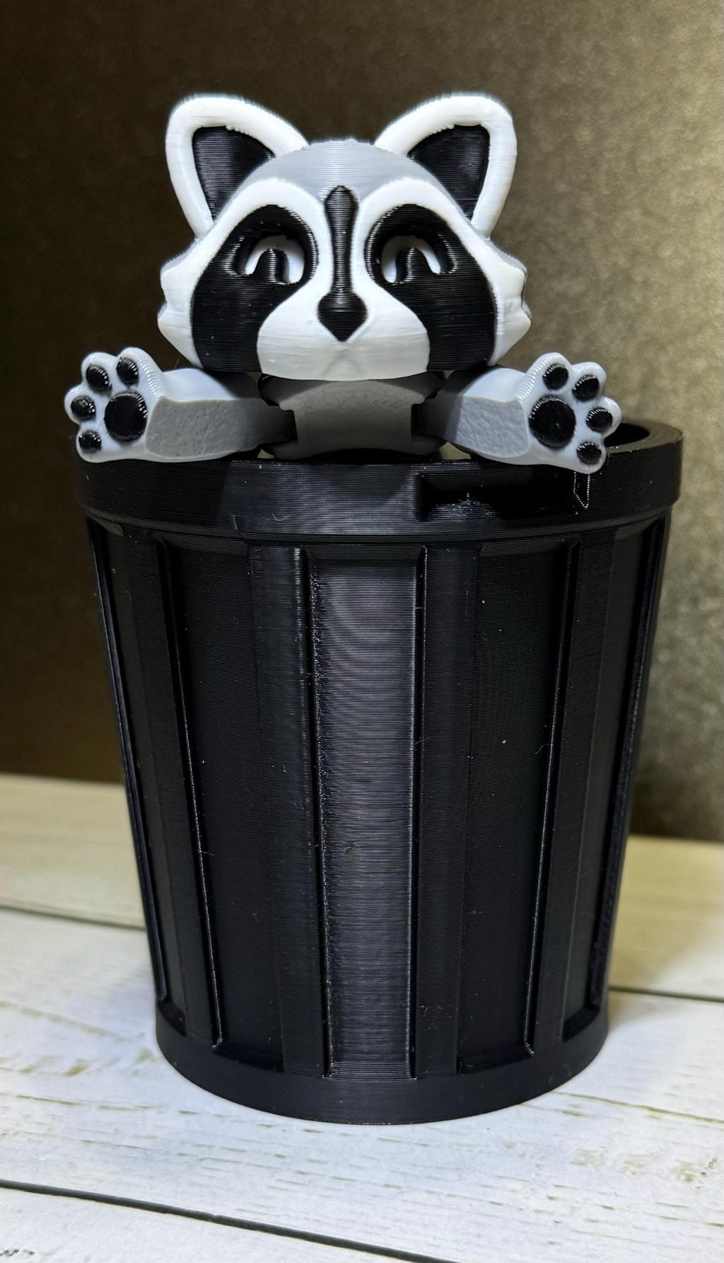 Articulated Raccoon with trash can, Fidget Toy – 3D Printed Trash Panda – Cute Articulating Animal Fidget Gift - KV3D Designs