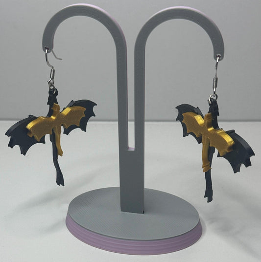 Black & Gold Double Dragon Earrings – 3D Printed Fantasy Jewelry for Dragon Lovers and Fantasy Readers My Store
