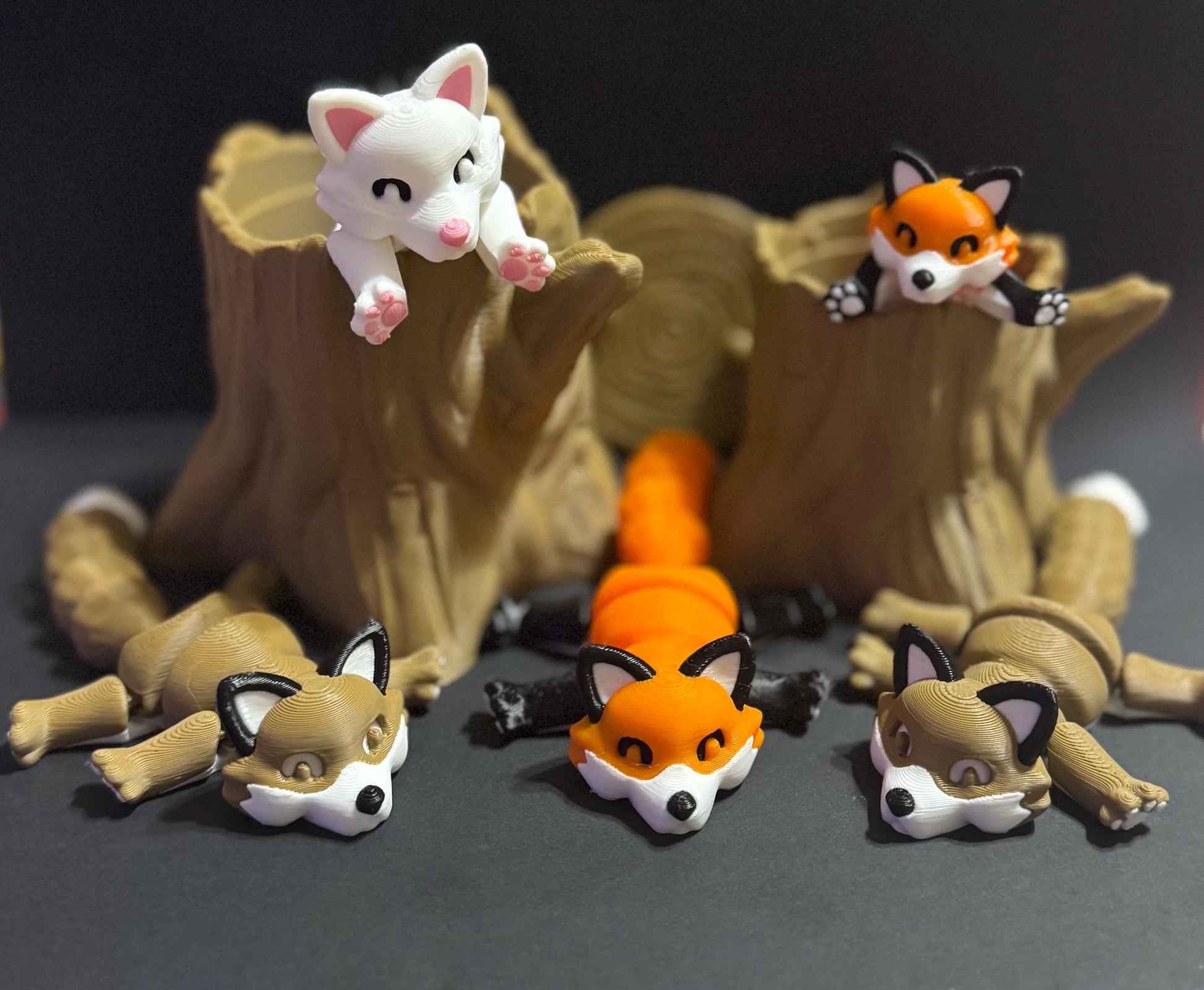 3D-Printed Fox with Tree stump - Trash Can - 3D Printed Articulated Fox – Trash fox Fidget-Friendly – Perfect Gift! My Store