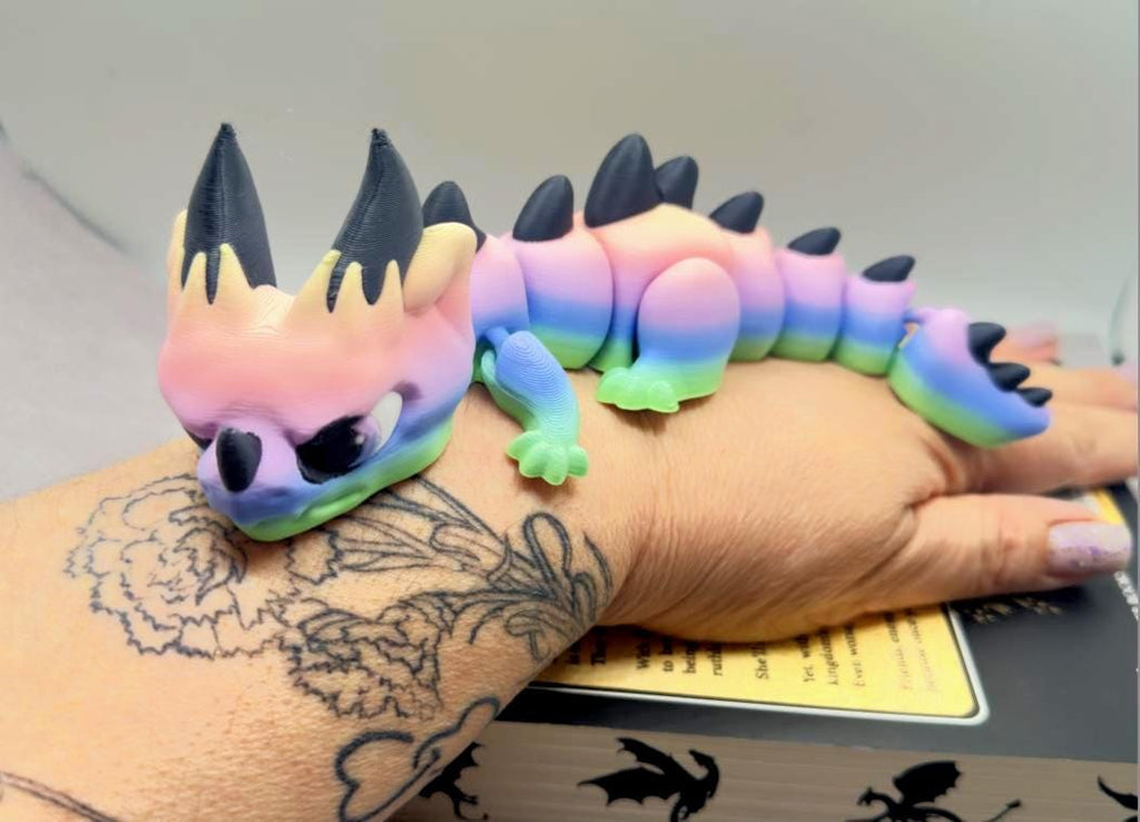 Whimsical Grumpy Dragon Fidget Toy in Fun Colors - Great Gift for Dragon Fans! 8.25 Long - KV3D Designs