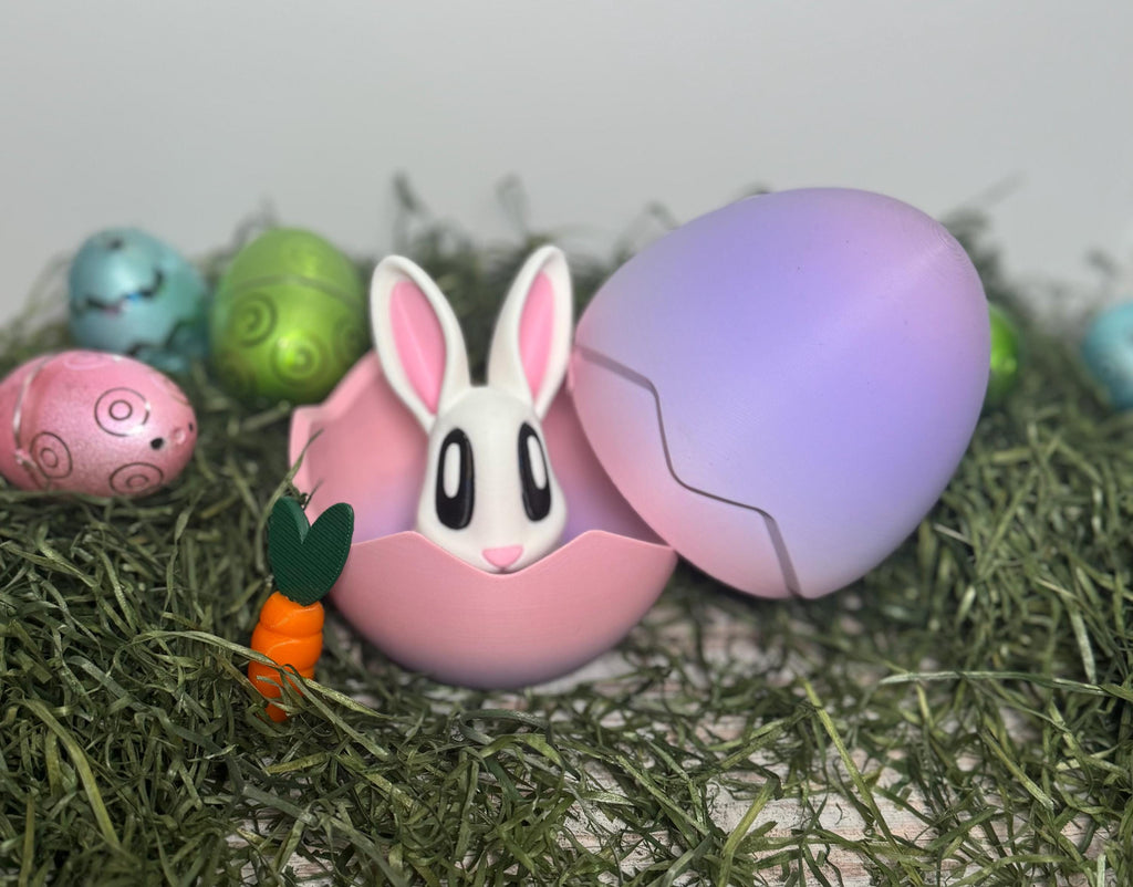 Articulated Animal 3D Printed Easter Bunny with Egg – Unique Basket Stuffer & Holiday Decor Gift - KV3D Designs