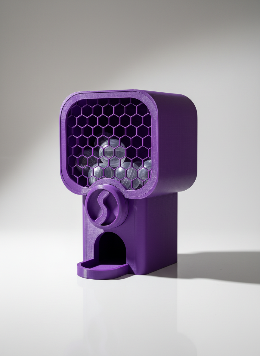 Purple electronic device with honeycomb pattern on a gray background